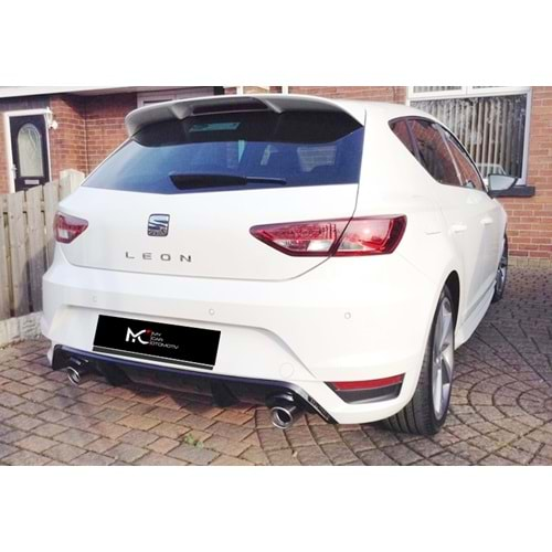 Seat Leon Mk3 2012+ - Tampon Arka Aero Stil, Sağ+Sol Tekli Çıkış, Reflektör, İşlem Yapılmamış Ham Ürün Yüzeyi, Vakum, Set