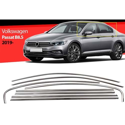 Passat B8 FL 2019+ - Krom Cam Çerçeve Seti Oem Stil, Paslanmaz Çelik Set