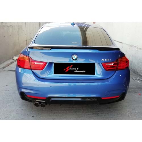 BMW F32 2014+ - Difüzör/Arka, M Performance V1 Stil, Sol Çiftli Çıkış, Piano Black Boyalı Ürün Yüzeyi, ABS