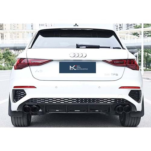 Audi A3 8Y SB 2020+ - Difüzör/Arka S Line V2 Stil, Egz Ucu, Piano Black Boyalı Ürün Yüzeyi, ABS, Set