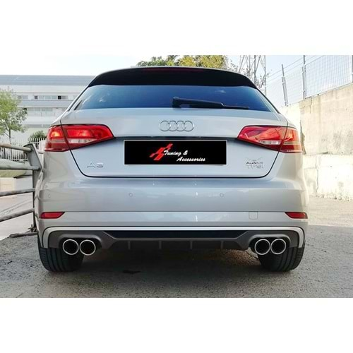 Audi A3 8V FL HB 2017+ - Difüzör S3 Std. Tmpn. Krm. Egz. Ucu, Mat Gri ABS