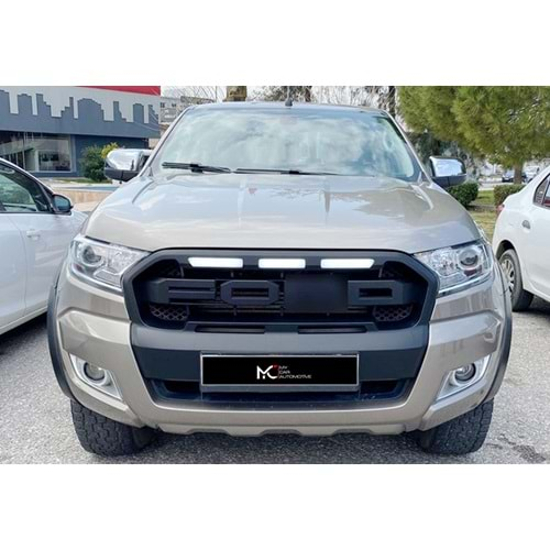 Ford Ranger T6.1 2015+ - Panjur Sport Stil Logo ve Led, Mat Siyah Ürün Yüzeyi, ABS, Set