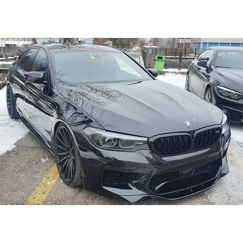 BMW F90 M5 2017+ - Ön Splitter A Plus+ M5 RKP V1 Stil, Piano Black Parlak Yüzey Vkm.