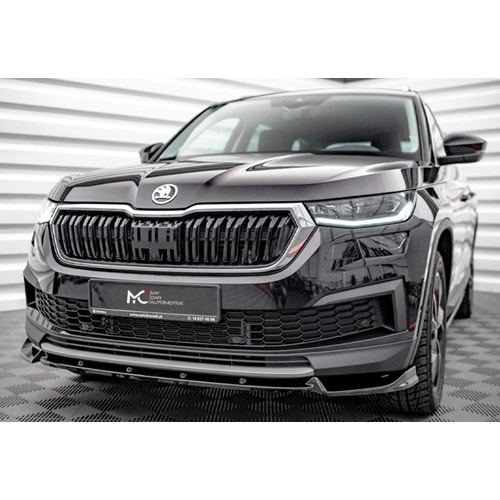 Skoda Kodiaq Mk1 FL 2021+ - Ön Lip Max A Plus+ V1 Stil, Piano Black Parlak Ürün Yüzeyi, Vkm