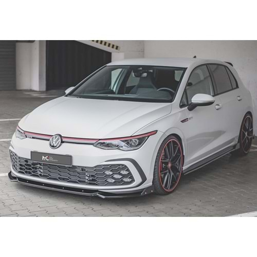 VW Golf Mk8 2019+ - Ön Lip Max A Plus+ GTI/R Line V2 Stil, Piano Black Vkm.