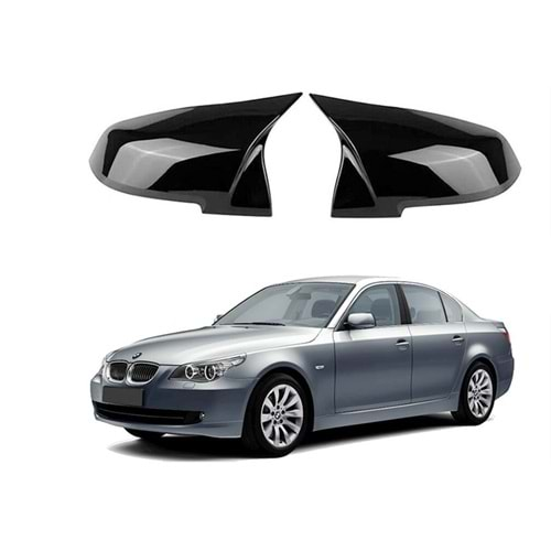 BMW E60 2003+ - Ayna Kapağı Batman V1 Stil Yapıştırma, Piano Black Ürün Yüzeyi ABS Set