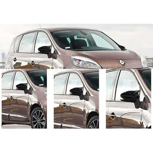 Renault Scenic 3 2009+ - Ayna Kapağı Batman V1 Stil Yapıştırma , Piano Black ABS Set