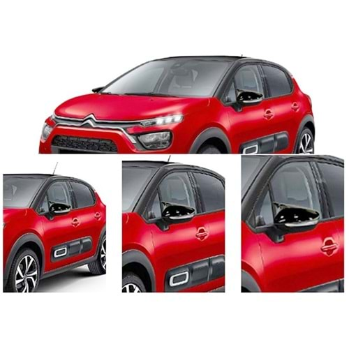 Citroen C3 3 2016+ - Ayna Kapağı Batman V1 Stil Yapıştırma, Piano Black Ürün Yüzeyi ABS Set