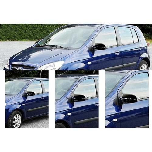 Hyundai Getz 2002+ - Ayna Kapağı Batman V1 Stil Sinyalli Yapıştırma, Piano Black ABS Set