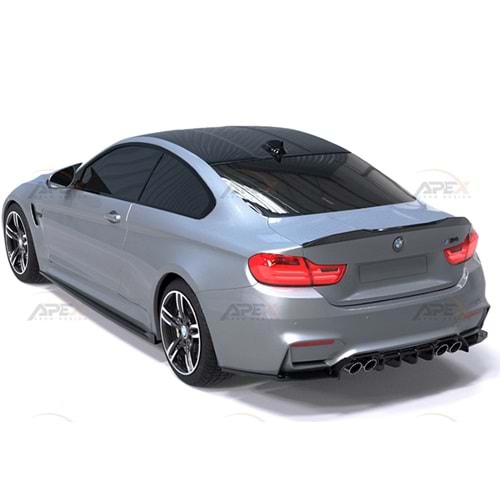BMW F82 M4 2014+ - Difüzör/Arka, A Pex M4 V1 Stil, Sağ Sol Çiftli Çıkış, Piano Black Ürün Yüzeyi, Vakum, Set