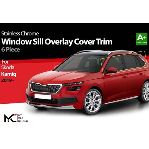 Skoda Kamiq Mk1 2019+ - Cam Çerçeve Seti/Krom Oem V1 Stil, Paslanmaz Çelik Ürün Yapısı, 3M Bant, Set