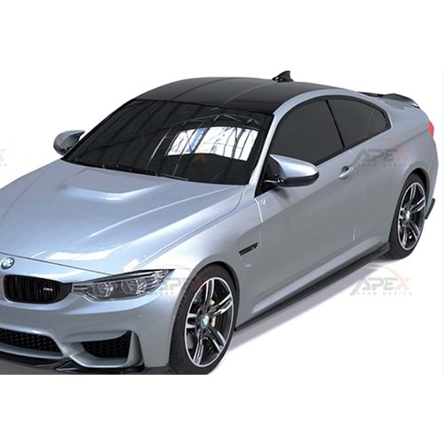 BMW F82 M4 2014+ - Marşpiyel/Alt Çıta, A Pex M4 1 Stil, 202.5 cm, Piano Black Parlak Ürün Yüzeyi, Vakum, Set