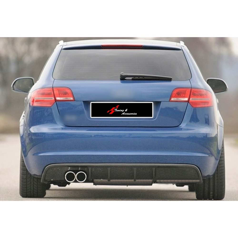 Audi A3 8P FL2 SB 2008+ - Difüzör/Arka B Plus S3 V1 Stil, Sol Çiftli Çıkış, 4 Kapı, Piano Black Ürün Yüzeyi, Vakum