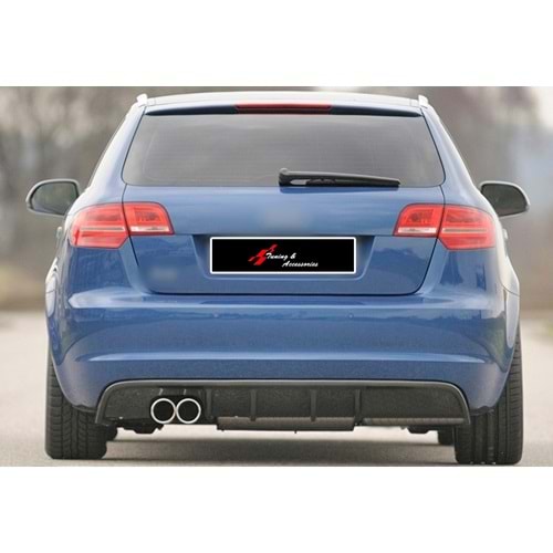 Audi A3 8P FL2 SB 2008+ - Difüzör/Arka B Plus S3 V1 Stil, Sol Çiftli Çıkış, 4 Kapı, Piano Black Ürün Yüzeyi, Vakum