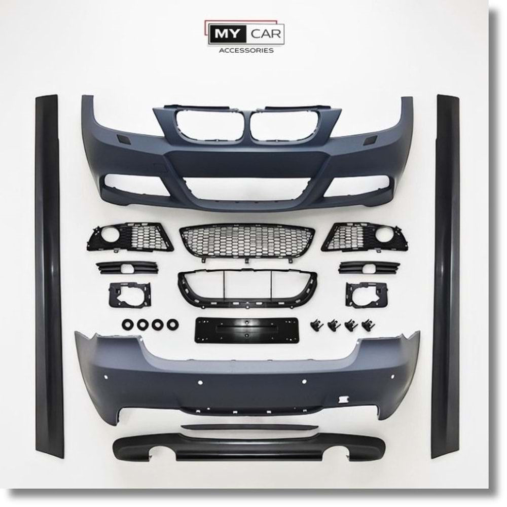 BMW E90 LCI 2008+ - Body Kit/Set, 335i M Technic V1 Stil, Far Yıkama Yeri, PCD, İşlem Yapılmamış Ham Ürün Yüzeyi, PU, Set