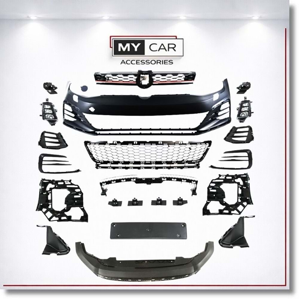 VW Golf Mk7 2012+ - Body Kit/Tampon Ön, GTI Stil, Pnjr., İşlem Yapılmamış Ham Ürün Yüzeyi, PP, Set