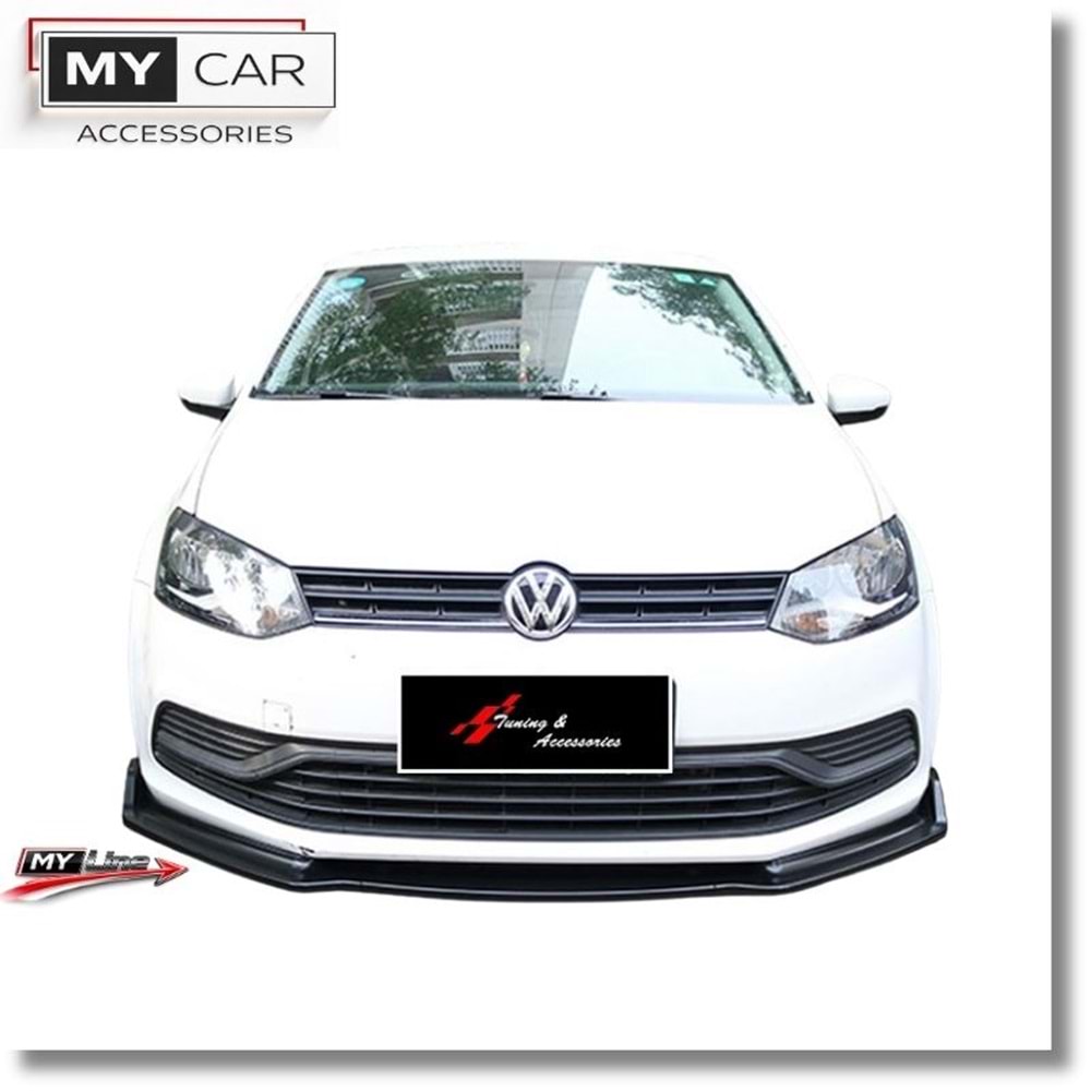 VW Polo Mk5 2009+ - Tampon Lipi/Ön Flaplı, Evo V1 Stil, 3 Parça, Piano Black Ürün Yüzeyi, ABS, Set
