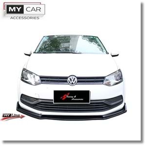 VW Polo Mk5 2009+ - Tampon Lipi/Ön Flaplı, Evo V1 Stil, 3 Parça, Piano Black Ürün Yüzeyi, ABS, Set