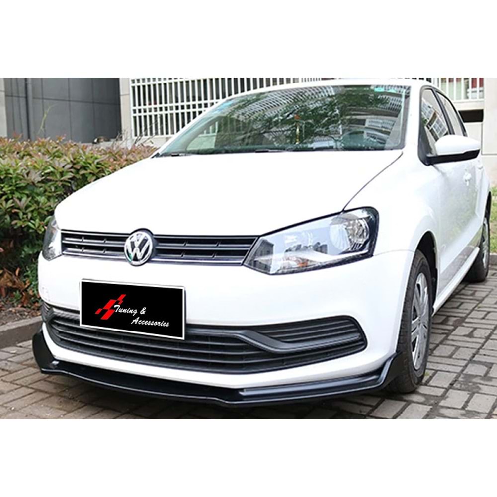 VW Polo Mk5 2009+ - Tampon Lipi/Ön Flaplı, Evo V1 Stil, 3 Parça, Piano Black Ürün Yüzeyi, ABS, Set