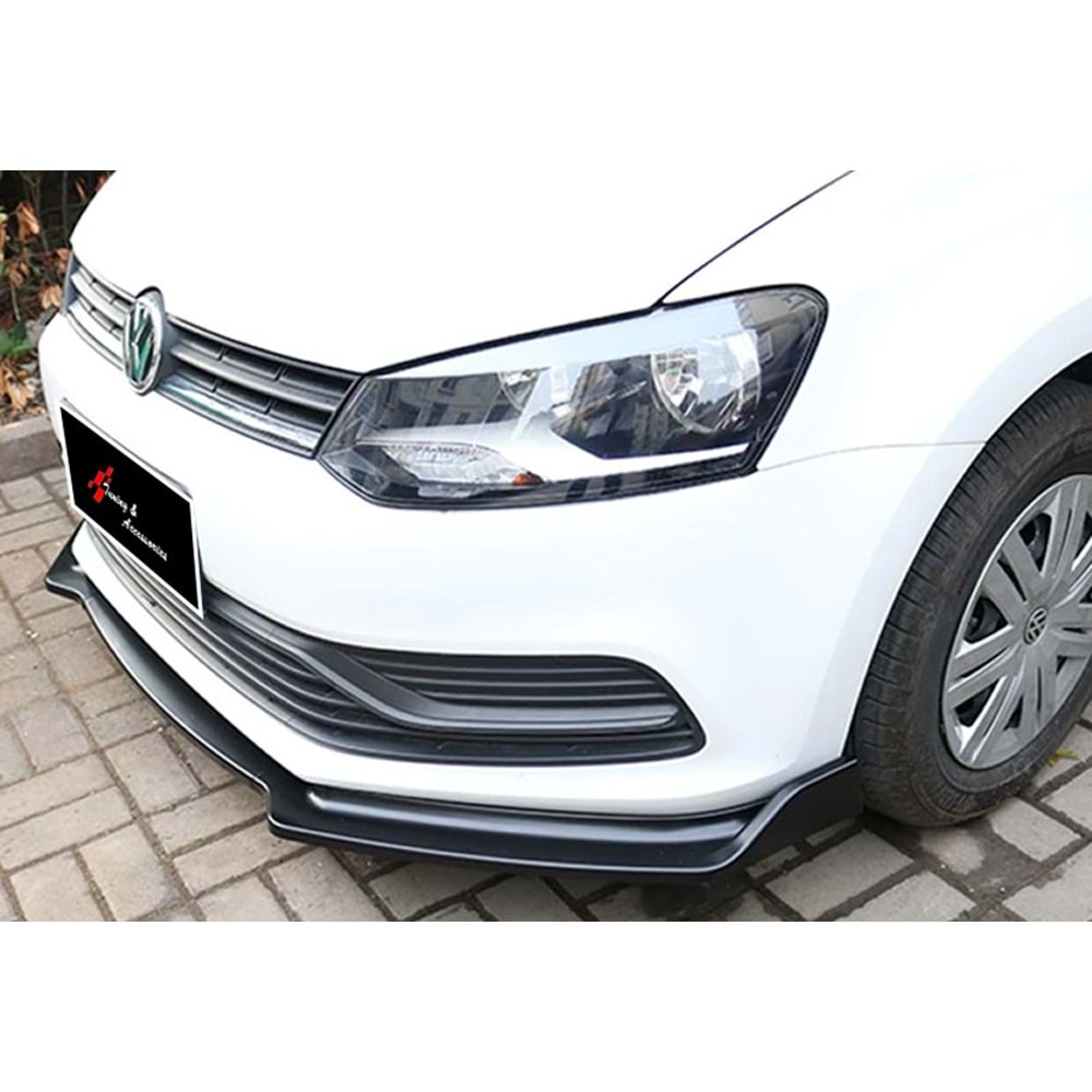 VW Polo Mk5 2009+ - Tampon Lipi/Ön Flaplı, Evo V1 Stil, 3 Parça, Piano Black Ürün Yüzeyi, ABS, Set