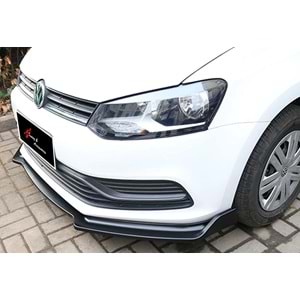 VW Polo Mk5 2009+ - Tampon Lipi/Ön Flaplı, Evo V1 Stil, 3 Parça, Piano Black Ürün Yüzeyi, ABS, Set