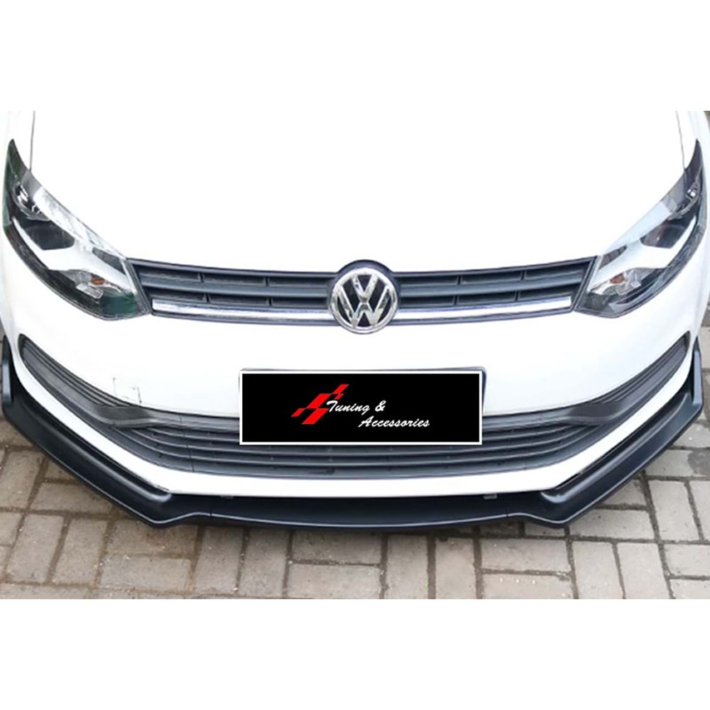VW Polo Mk5 2009+ - Tampon Lipi/Ön Flaplı, Evo V1 Stil, 3 Parça, Piano Black Ürün Yüzeyi, ABS, Set