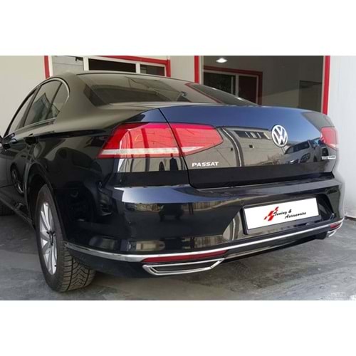 VW Passat B8 2015+ - Krom/Parlak, Tmpn. Üzeri Egzos Çerçevesi, Paslanmaz Çelik, Set