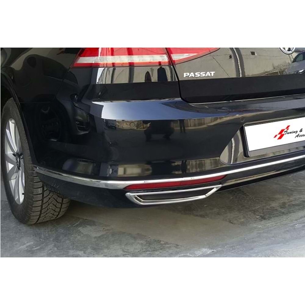VW Passat B8 2015+ - Krom/Parlak, Tmpn. Üzeri Egzos Çerçevesi, Paslanmaz Çelik, Set