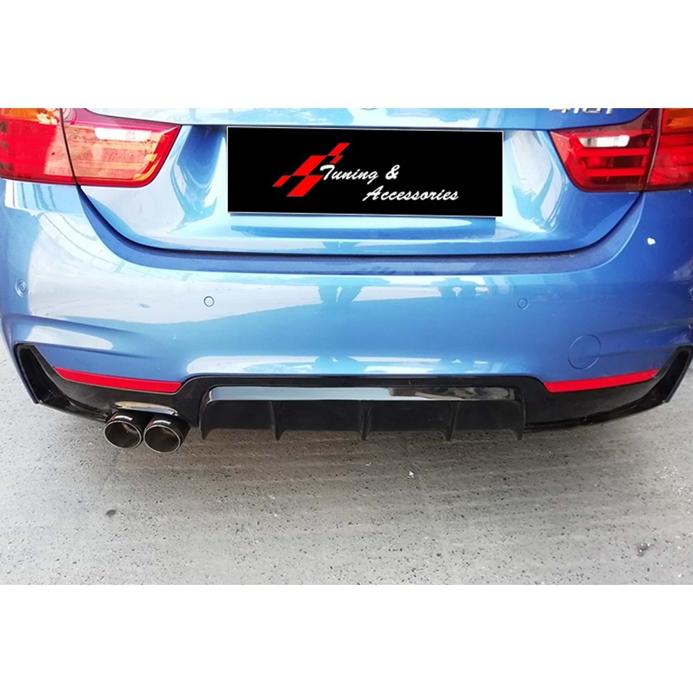BMW F32 2014+ - Difüzör/Arka, M Performance V1 Stil, Sol Çiftli Çıkış, Piano Black Boyalı Ürün Yüzeyi, ABS