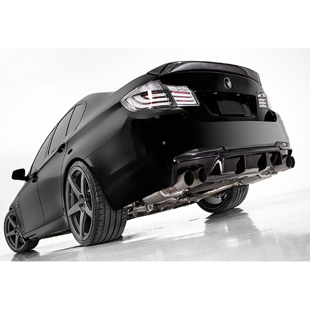 BMW F10 2010+ - Difüzör/Arka, M5 Vorstainer V2 Stil, Sağ Sol Çiftli Çıkış, Piano Black Boyalı Ürün Yüzeyi, ABS