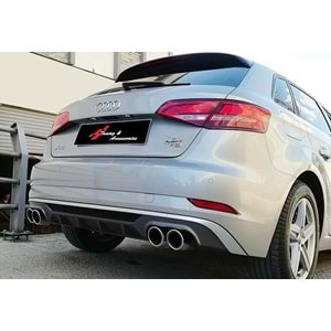 Audi A3 8V FL HB 2017+ - Difüzör/Rear, S3 Std. Line V2 Stil, Std. Tmpn./Krm. Egz. Ucu, Mat Gri Boyalı Ürün Yüzeyi, ABS