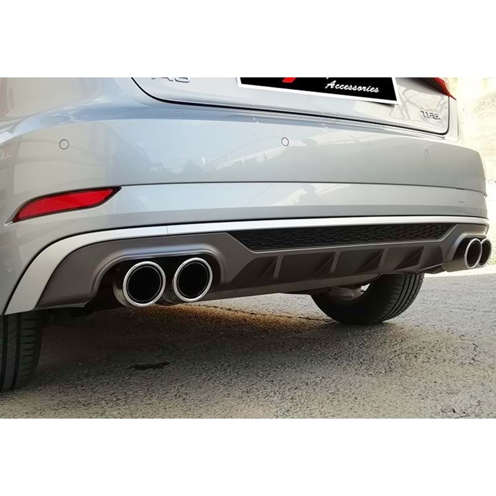 Audi A3 8V FL HB 2017+ - Difüzör/Rear, S3 Std. Line V2 Stil, Std. Tmpn./Krm. Egz. Ucu, Mat Gri Boyalı Ürün Yüzeyi, ABS