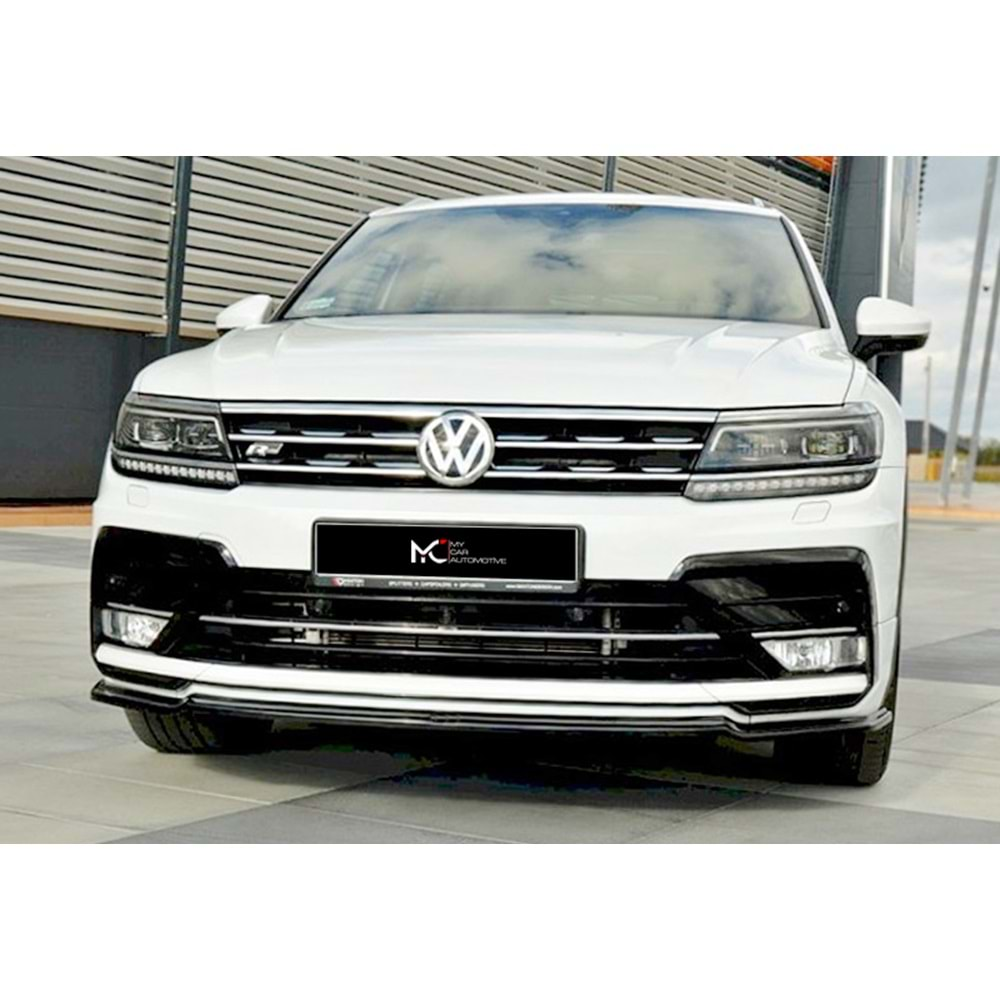 VW Tiguan Mk2 2016+ - Ön Lip Max A Plus+ R/R Line V1 Stil, Piano Black Parlak Ürün Yüzeyi Vkm.