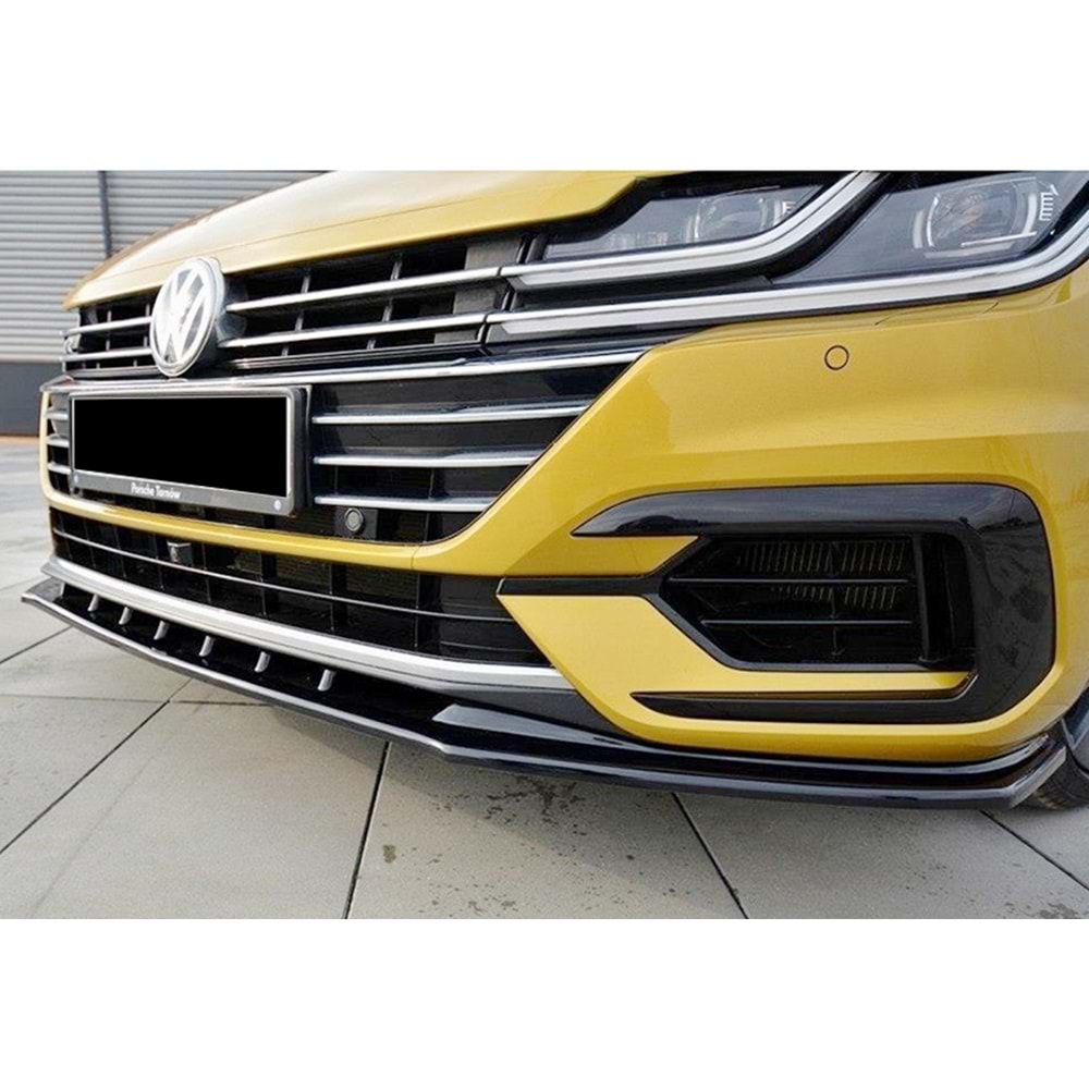 VW Arteon Mk1 2017+ - Tampon Lip/Ön, A Plus R Line V3 Stil, Piano Black Parlak Ürün Yüzeyi, Vakum