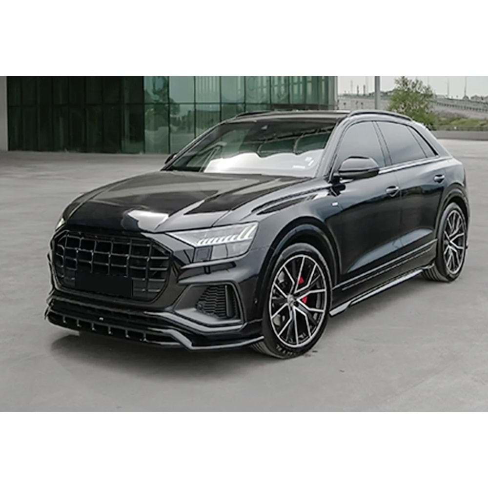 Audi Q8 S Mk1 2019+ - Tampon Lipi/Ön, A Plus S/S Line V1 Stil, Piano Black Parlak Ürün Yüzeyi, Vakum
