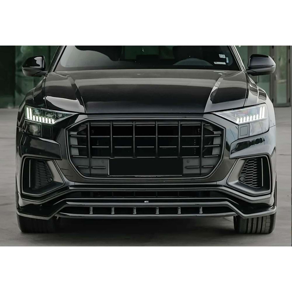Audi Q8 S Mk1 2019+ - Tampon Lipi/Ön, A Plus S/S Line V1 Stil, Piano Black Parlak Ürün Yüzeyi, Vakum