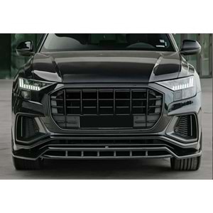 Audi Q8 S Mk1 2019+ - Tampon Lipi/Ön, A Plus S/S Line V1 Stil, Piano Black Parlak Ürün Yüzeyi, Vakum