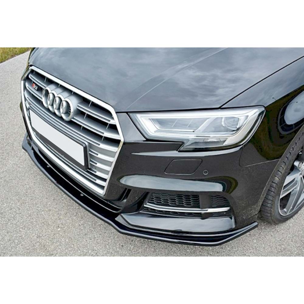 Audi A3 S 8V FL 2017+ - Tampon Lipi/Ön, A Plus S3/S Line V1 Stil, Piano Black Parlak Ürün Yüzeyi, Vakum