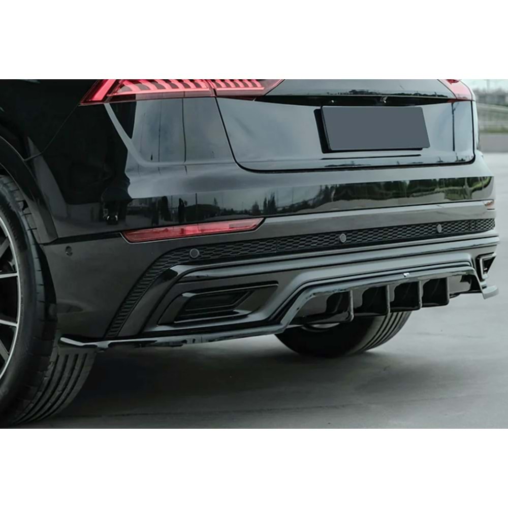 Audi Q8 S Mk1 2019+ - Tampon Lipi/Arka, A Plus S/S Line V1 Stil, Piano Black Parlak Ürün Yüzeyi, Vakum