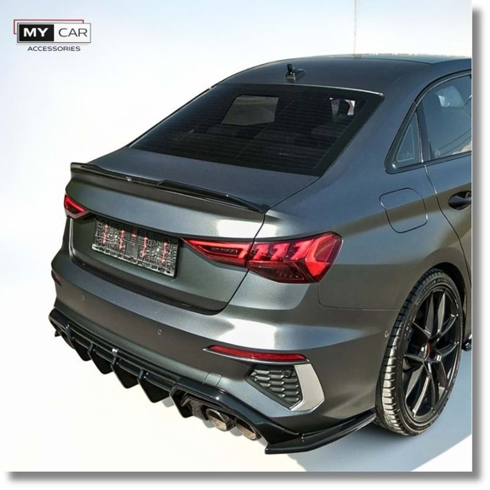 Audi A3 8Y SD 2020+ - Tampon Flap/Arka Yan, A Plus S3/S Line V1 Stil, Piano Black Parlak Ürün Yüzeyi, Vakum, Set