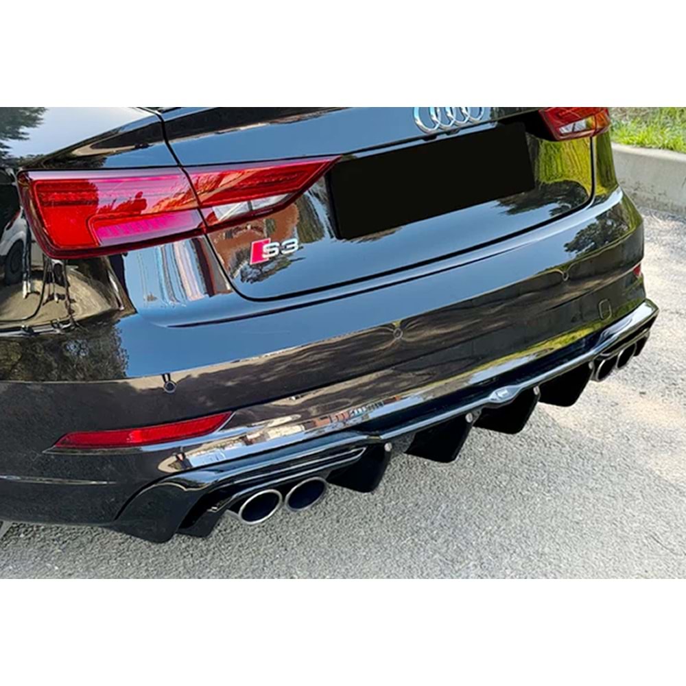 Audi A3 S3 8V FL SD 2017+ - Difüzör/Arka A Plus S3 V1 Stil, Piano Black Parlak Ürün Yüzeyi, Vkm.