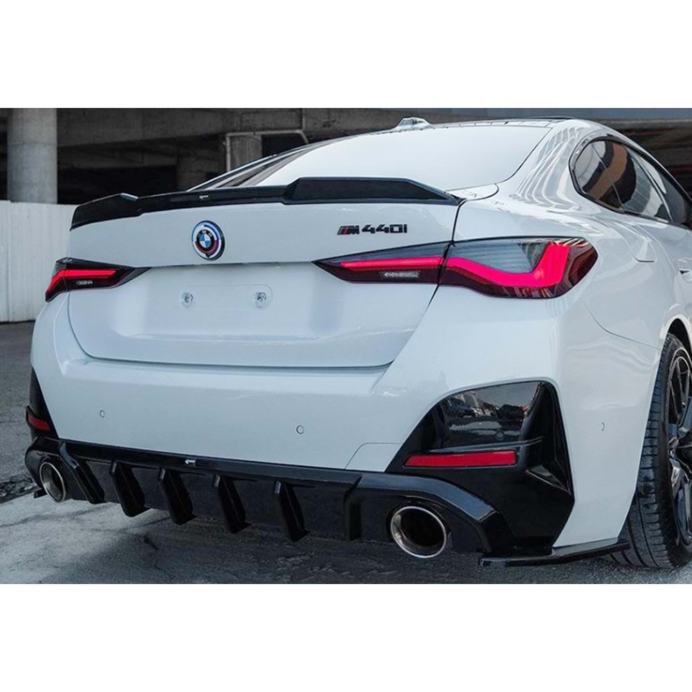 BMW G26 Gran Coupe 2020+ - Difüzör/Arka, A Plus M Pack 440i V1 Stil, Piano Black Parlak Ürün Yüzeyi, Vakum