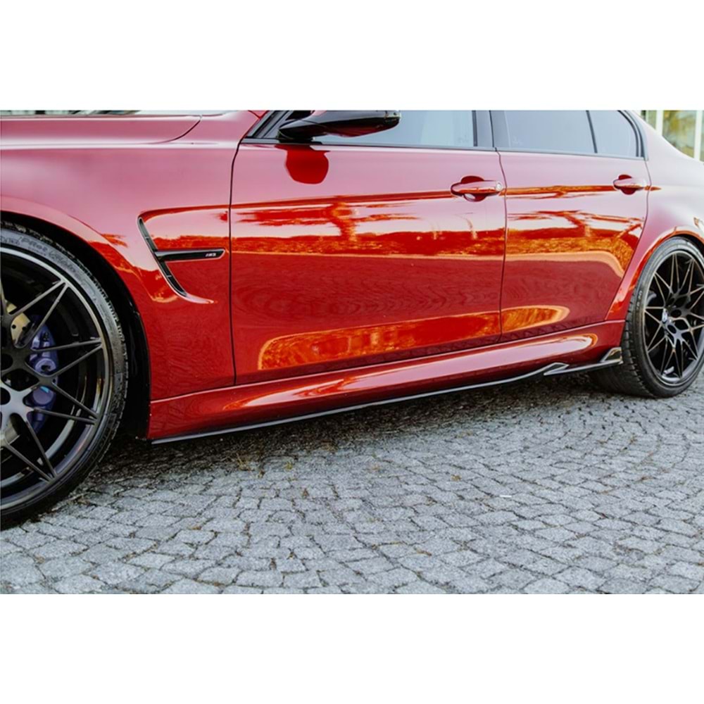 BMW F80 M3 2012+ - Marşpiyel/Alt Çıta, A Plus M3 V2 Stil, 202.5 cm, Piano Black Parlak Ürün Yüzeyi, Vakum, Set